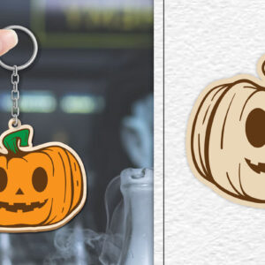 Intra απο ξύλο plywood  Χρώμα wenge 3mm-4mm πάχος - Κόψιμο με λέιζερ με μπρελόκ αποκριών κολοκύθας Δίασταση 4x4 cm INTRAFABR-116857767