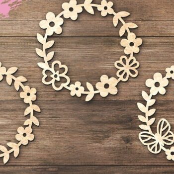 Intra απο ξύλο plywood 3mm-4mm πάχος – Αρχεία κομμένα με λέιζερ όμορφα Floral στεφάνι Δίασταση  20x20 cm INTRAFABR-124596367 - Image 1