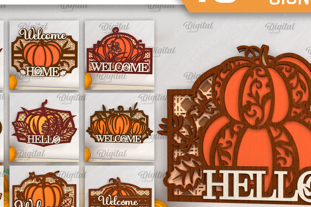 Intra απο ξύλο plywood 3mm-4mm πάχος – Πακέτο κοπής με λέιζερ καλωσορίσματος κολοκύθας. Δίασταση  20x20 cm INTRAFABR-102961942