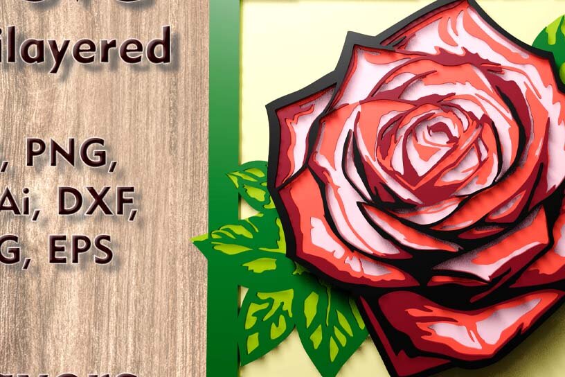 Intra απο ξύλο plywood 3mm-4mm πάχος – Αρχεία λέιζερ πολλαπλών επιπέδων Rose 3D Δίασταση  20x20 cm INTRAFABR-109001531