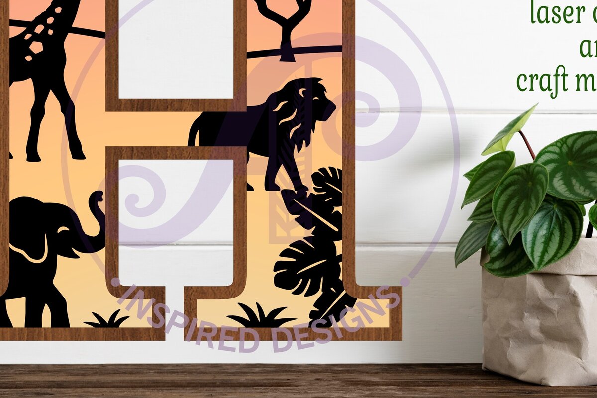 Intra απο ξύλο plywood 3mm-4mm πάχος – Safari Animals Large H Επίπεδο γράμμα Δίασταση  20x20 cm INTRAFABR-114034265