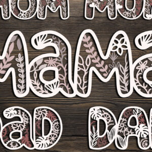 Intra απο ξύλο plywood 3mm-4mm πάχος – Σετ με 5 λουλουδάτα οικογενειακά σημάδια Δίασταση  20x20 cm INTRAFABR-123221570