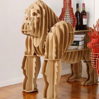 Intra απο ξύλο plywood 3mm-4mm πάχος – Βιβλιοθήκη σε σχήμα Γορίλας Ξύλινο Βοηθητικό Τραπέζι 10x10 cm INTRAVECTRY-MY543019 - Image 1