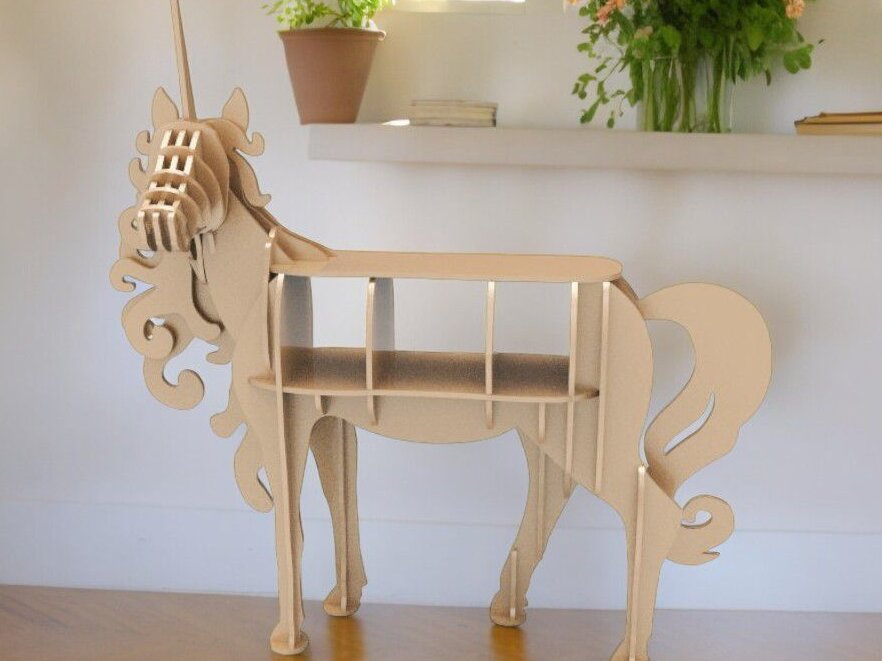 Intra απο ξύλο plywood 3mm-4mm πάχος – Τραπέζι κονσόλας με ράφι Unicorn Animal Shape 30x30 cm INTRAVECTRY-MY542241