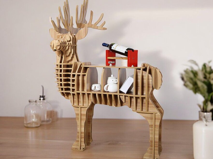 Intra απο ξύλο plywood 3mm-4mm πάχος – Διακόσμηση σπιτιού Deer Side Τραπέζι Τραπεζάκι σαλονιού Βιβλιοθήκη 25x30 cm INTRAVECTRY-MY542463