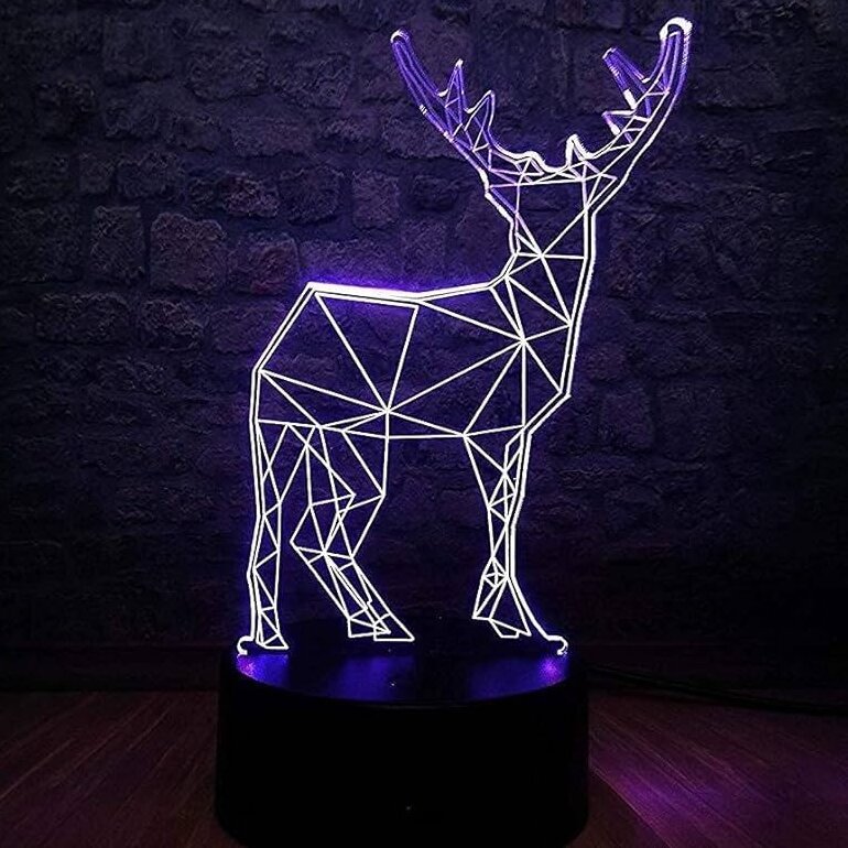 Intra απο ξύλο plywood 3mm-4mm πάχος – Γεωμετρικό φωτιστικό τάρανδος 3D Illusion για Χριστουγεννιάτικα στολίδια 50x60 cm INTRAVECTRY-MY542360