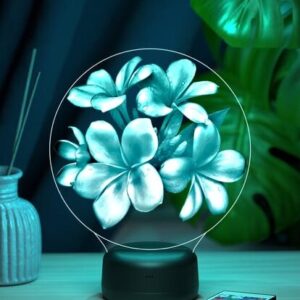 Intra απο ξύλο plywood 3mm-4mm πάχος – ξύλο χαρακτικής λέιζερ με ακρυλική λάμπα LED Plumeria Flowers 10x10 cm INTRAVECTRY-MY554953