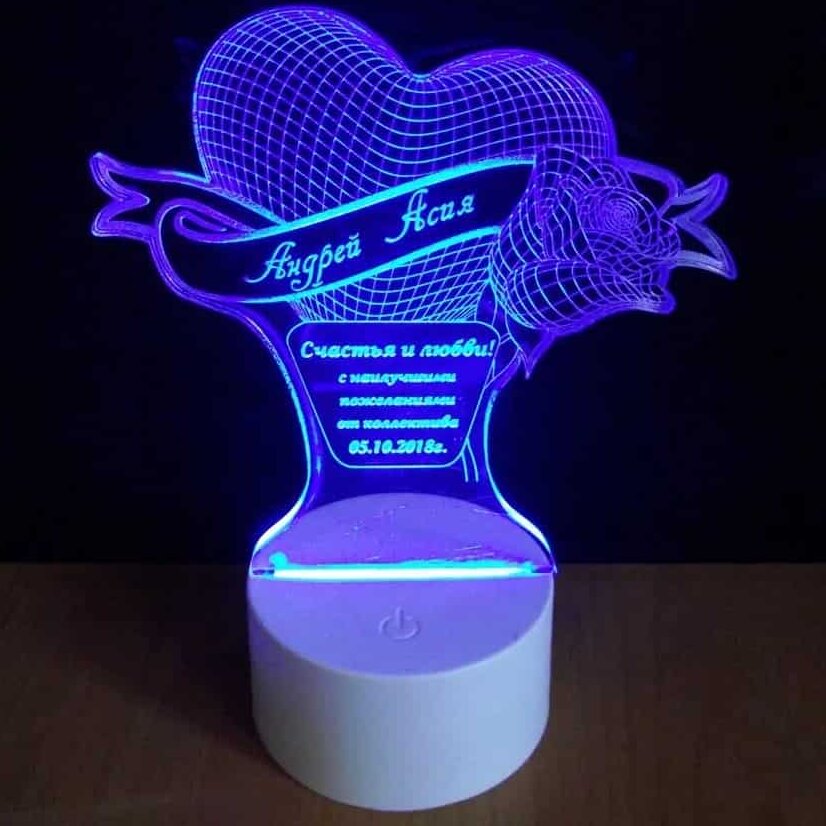 Intra απο ξύλο plywood 3mm-4mm πάχος – Εξατομικευμένο ξύλο χαρακτικής λέιζερ Love Heart and Rose 3D Acrylic Lamp 40x40 cm INTRAVECTRY-MY542264