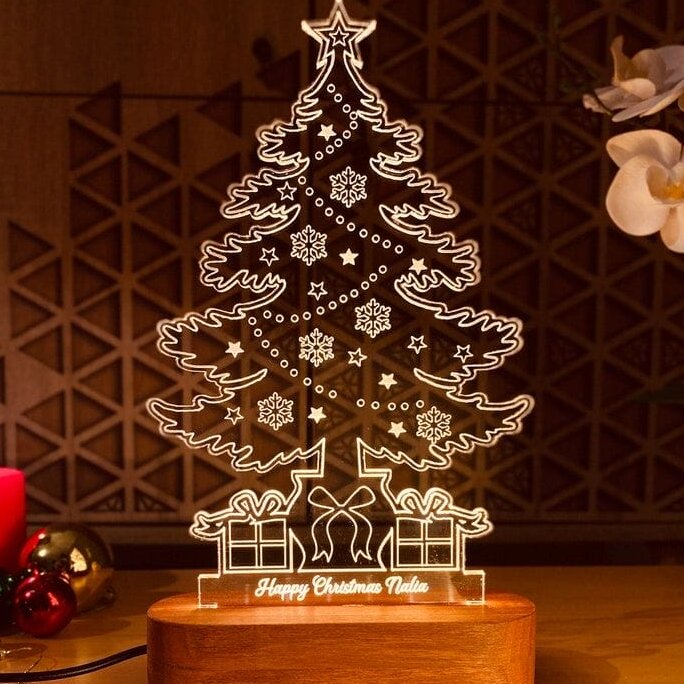 Intra απο ξύλο plywood 3mm-4mm πάχος – Χριστουγεννιάτικο Δέντρο LED Ακρυλικό Φωτιστικό Νύχτας DXF ξύλο 15x15 cm INTRAVECTRY-MY542266