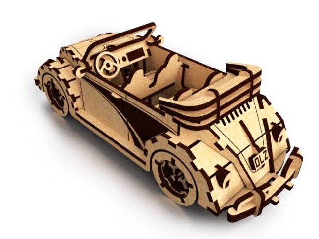 Intra απο ξύλο plywood 3mm-4mm πάχος – Volkswagen Fusca Beetle Convertible 3D Wood Model Kit 15x20 cm INTRAVECTRY-MY542272