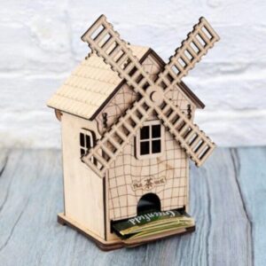 Intra απο ξύλο plywood 3mm-4mm πάχος – Δοχείο τσαγιού Windmill Tea House 20x20 cm INTRAVECTRY-MY557789