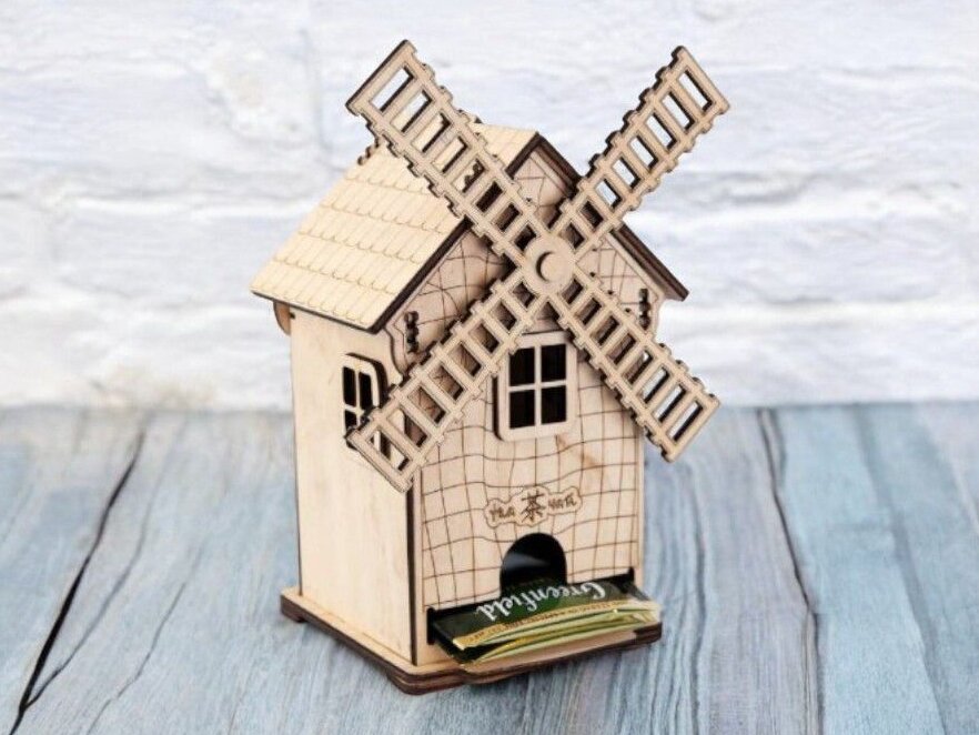 Intra απο ξύλο plywood 3mm-4mm πάχος – Δοχείο τσαγιού Windmill Tea House 40x45 cm INTRAVECTRY-MY543144