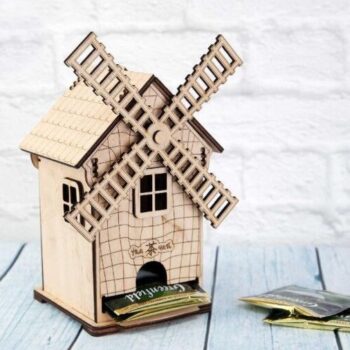 Intra απο ξύλο plywood 3mm-4mm πάχος – Δοχείο τσαγιού Windmill Tea House 20x20 cm INTRAVECTRY-MY557789 - Image 2
