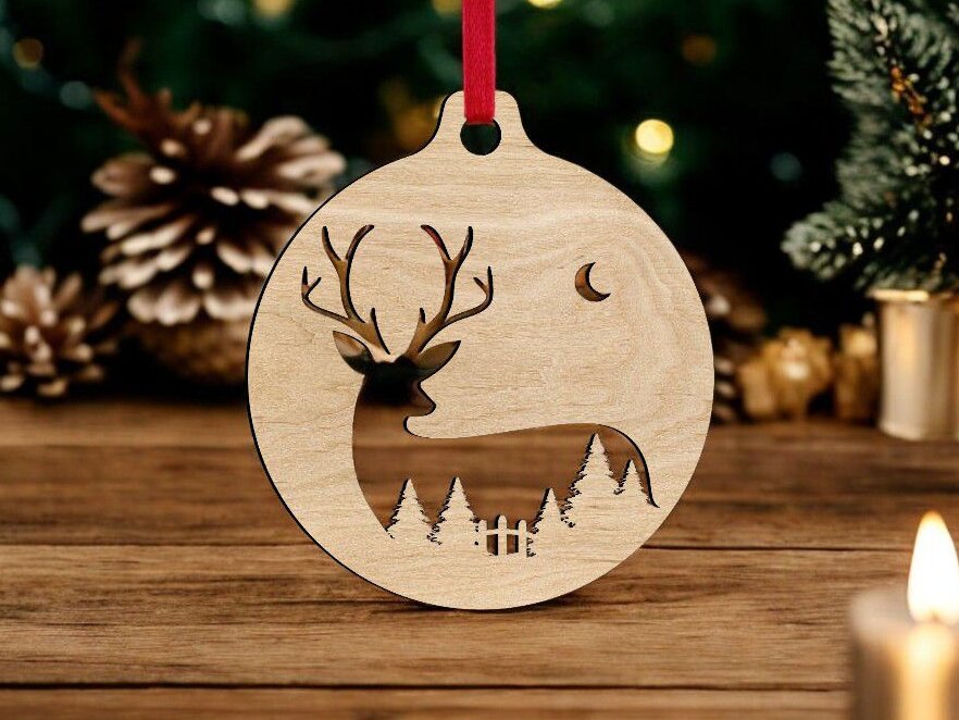 Intra απο ξύλο plywood 3mm-4mm πάχος – Ελάφια Χριστουγεννιάτικη Σκηνή Μπιχλιμπίδι 45x50 cm INTRAVECTRY-MY542446