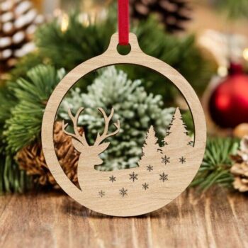 Intra απο ξύλο plywood 3mm-4mm πάχος – Χριστουγεννιάτικο μπιχλιμπίδι ελαφιών και δέντρων 12x15 cm INTRAVECTRY-MY542398 - Image 1