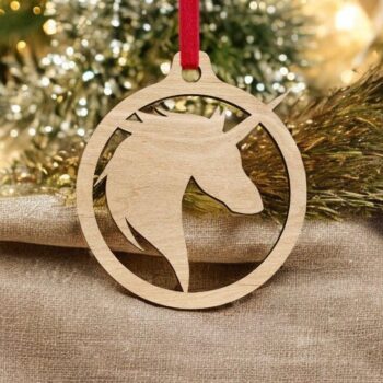 Intra απο ξύλο plywood 3mm-4mm πάχος – Μονόκερος Χριστουγεννιάτικο Δέντρο Κρεμαστό στολίδι 30x35 cm INTRAVECTRY-MY553076 - Image 1