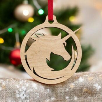 Intra απο ξύλο plywood 3mm-4mm πάχος – Μπιχλιμπίδι διακόσμησης χριστουγεννιάτικου δέντρου Μονόκερος 40x45 cm INTRAVECTRY-MY542751 - Image 1