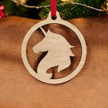 Intra απο ξύλο plywood 3mm-4mm πάχος – Μπιχλιμπίδι Χριστουγεννιάτικου Δέντρου Μονόκερος 20x25 cm INTRAVECTRY-MY542402 - Image 1