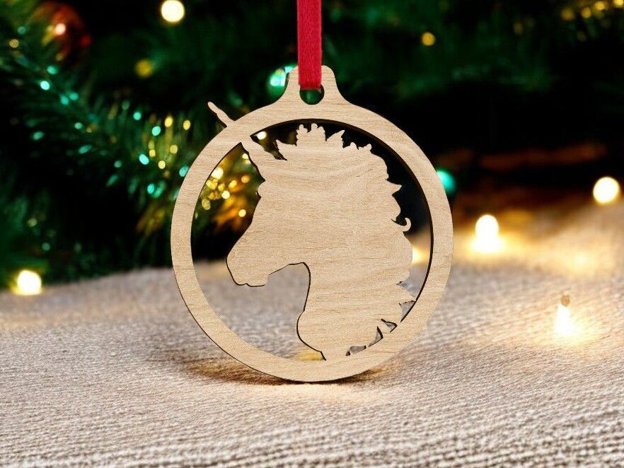 Intra απο ξύλο plywood 3mm-4mm πάχος – Χριστουγεννιάτικο μπιχλιμπίδι μονόκερου 35x40 cm INTRAVECTRY-MY559491