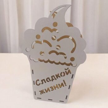 Intra απο ξύλο plywood 3mm-4mm πάχος – Καλάθι θήκης Cupcake Flower Bouquet 10x10 cm INTRAVECTRY-MY547194 - Image 1