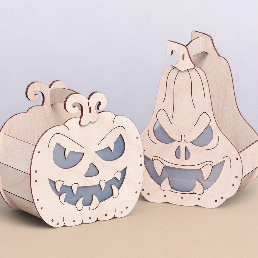 Intra απο ξύλο plywood 3mm-4mm πάχος – Απόκοσμο καλάθι αποκριών κολοκύθας 20x25 cm INTRAVECTRY-MY542628