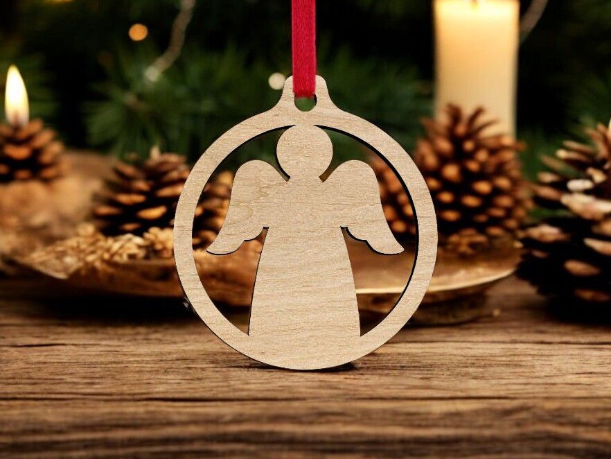 Intra απο ξύλο plywood 3mm-4mm πάχος – Χριστουγεννιάτικο στολίδι με κρεμαστό άγγελο 20x20 cm INTRAVECTRY-MY542438