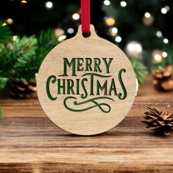 Intra απο ξύλο plywood 3mm-4mm πάχος – Καλά Χριστούγεννα Μπιχλιμπίδι 20x25 cm INTRAVECTRY-MY542659 - Image 1