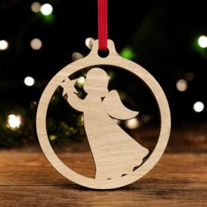 Intra απο ξύλο plywood 3mm-4mm πάχος – Μωρό άγγελος με χριστουγεννιάτικο μπιχλιμπίδι αστεριών 25x25 cm INTRAVECTRY-MY550590