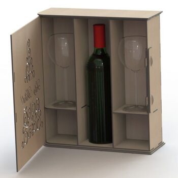 Intra απο ξύλο plywood 3mm-4mm πάχος – Κουτί συσκευασίας για ένα μπουκάλι σαμπάνιας και λίμα 2 ποτηριών 40x40 cm INTRAVECTRY-MY542479 - Image 1