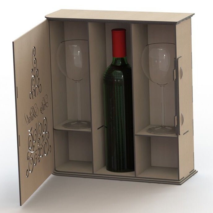 Intra απο ξύλο plywood 3mm-4mm πάχος – Κουτί συσκευασίας για ένα μπουκάλι σαμπάνιας και λίμα 2 ποτηριών 45x50 cm INTRAVECTRY-MY556771