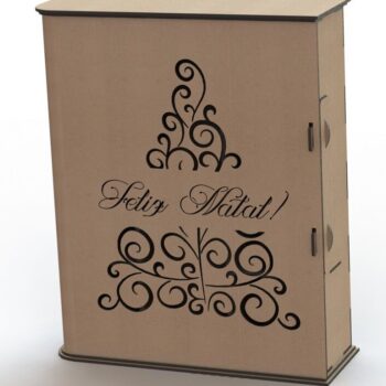 Intra απο ξύλο plywood 3mm-4mm πάχος – Κουτί δώρου Χριστουγεννιάτικου κρασιού Ένα μπουκάλι με δύο ποτήρια ξύλο κουτιού συσκευασίας 10x10 cm INTRAVECTRY-MY544188 - Image 1