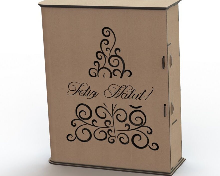 Intra απο ξύλο plywood 3mm-4mm πάχος – Κουτί δώρου Χριστουγεννιάτικου κρασιού Ένα μπουκάλι με δύο ποτήρια ξύλο κουτιού συσκευασίας 30x35 cm INTRAVECTRY-MY542482