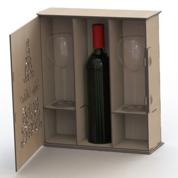 Intra απο ξύλο plywood 3mm-4mm πάχος – Κουτί δώρου Χριστουγεννιάτικου κρασιού Ένα μπουκάλι με δύο ποτήρια ξύλο κουτιού συσκευασίας 10x10 cm INTRAVECTRY-MY544188 - Image 2