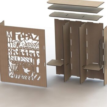 Intra απο ξύλο plywood 3mm-4mm πάχος – Κουτί δώρου Χριστουγεννιάτικου κρασιού Ένα μπουκάλι με δύο ποτήρια ξύλο κουτιού συσκευασίας 10x10 cm INTRAVECTRY-MY544188 - Image 3