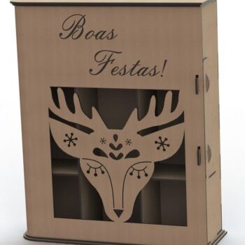 Intra απο ξύλο plywood 3mm-4mm πάχος – Κουτί συσκευασίας μπουκαλιού κρασιού και δύο ποτηριών για ξύλο παραμονής Χριστουγέννων 15x15 cm INTRAVECTRY-MY558850 - Image 1