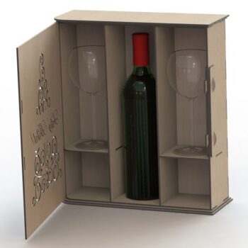 Intra απο ξύλο plywood 3mm-4mm πάχος – Κουτί συσκευασίας μπουκαλιού κρασιού και δύο ποτηριών για ξύλο παραμονής Χριστουγέννων 15x15 cm INTRAVECTRY-MY558850 - Image 2