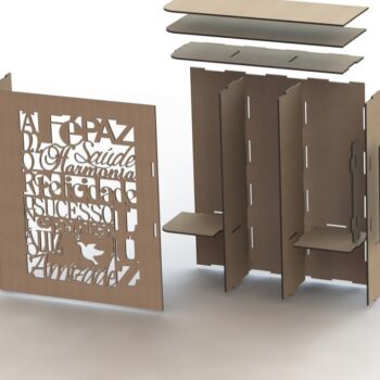 Intra απο ξύλο plywood 3mm-4mm πάχος – Κουτί συσκευασίας μπουκαλιού κρασιού και δύο ποτηριών για ξύλο παραμονής Χριστουγέννων 15x15 cm INTRAVECTRY-MY558850 - Image 3