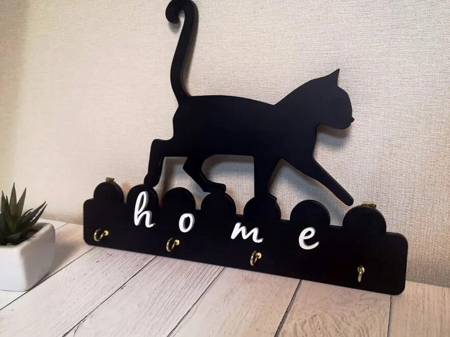 Intra απο ξύλο plywood 3mm-4mm πάχος – Μπρελόκ γάτας για τοίχο 35x40 cm INTRAVECTRY-MY542587