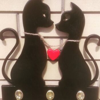 Intra απο ξύλο plywood 3mm-4mm πάχος – Μπρελόκ για ζευγάρι γάτα 30x30 cm INTRAVECTRY-MY542588 - Image 1