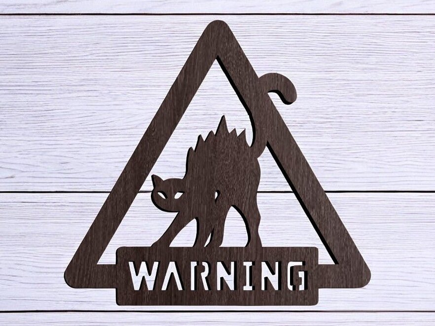 Intra απο ξύλο plywood 3mm-4mm πάχος – Προειδοποιητικό σημάδι τρομακτικής γάτας 10x10 cm INTRAVECTRY-MY542557