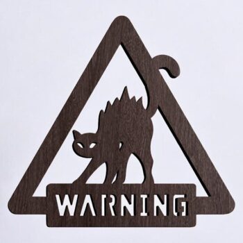 Intra απο ξύλο plywood 3mm-4mm πάχος – Προειδοποιητικό σημάδι τρομακτικής γάτας 10x10 cm INTRAVECTRY-MY542557 - Image 2