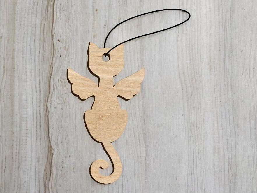 Intra απο ξύλο plywood 3mm-4mm πάχος – Χριστουγεννιάτικο στολίδι αγγέλου γάτας 20x25 cm INTRAVECTRY-MY553419