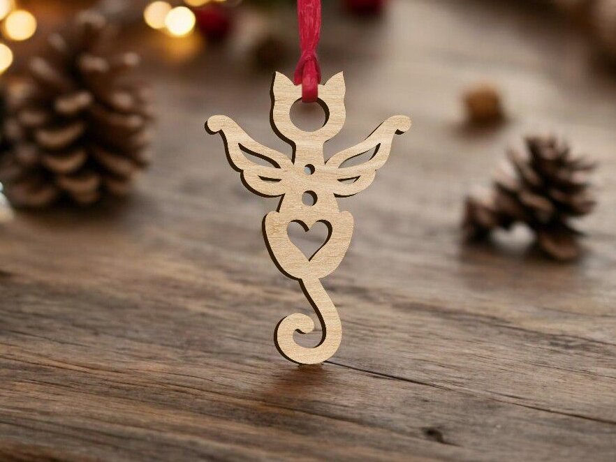 Intra απο ξύλο plywood 3mm-4mm πάχος – Χριστουγεννιάτικο στολίδι αναμνηστικού γάτας 35x40 cm INTRAVECTRY-MY546838