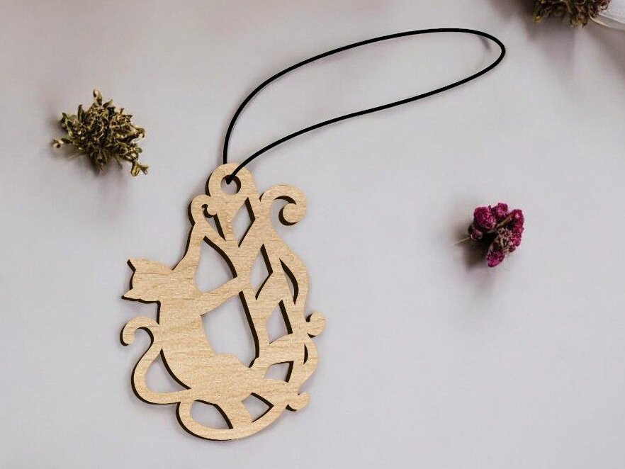 Intra απο ξύλο plywood 3mm-4mm πάχος – Στολίδι γάτα με ζαχαροκάλαμο 25x25 cm INTRAVECTRY-MY549550