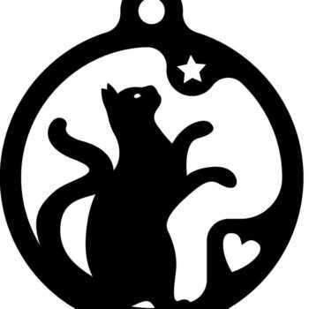 Intra απο ξύλο plywood 3mm-4mm πάχος – Στολίδι για χριστουγεννιάτικο δέντρο γάτα με αστέρι και καρδιά 10x10 cm INTRAVECTRY-MY549138 - Image 3