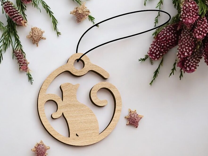 Intra απο ξύλο plywood 3mm-4mm πάχος – Διακόσμηση Χριστουγεννιάτικου πάρτι με κρεμαστό γάτα 12x15 cm INTRAVECTRY-MY546850