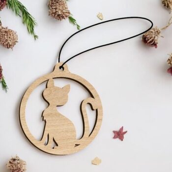 Intra απο ξύλο plywood 3mm-4mm πάχος – Χριστουγεννιάτικο στολίδι Kitty Bauble 15x15 cm INTRAVECTRY-MY542569 - Image 1