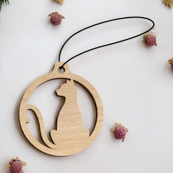 Intra απο ξύλο plywood 3mm-4mm πάχος – Στολίδι για χριστουγεννιάτικο δέντρο γάτας 35x40 cm INTRAVECTRY-MY550156 - Image 1