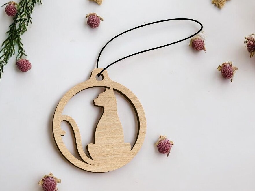 Intra απο ξύλο plywood 3mm-4mm πάχος – Στολίδι για χριστουγεννιάτικο δέντρο γάτας 40x40 cm INTRAVECTRY-MY545077