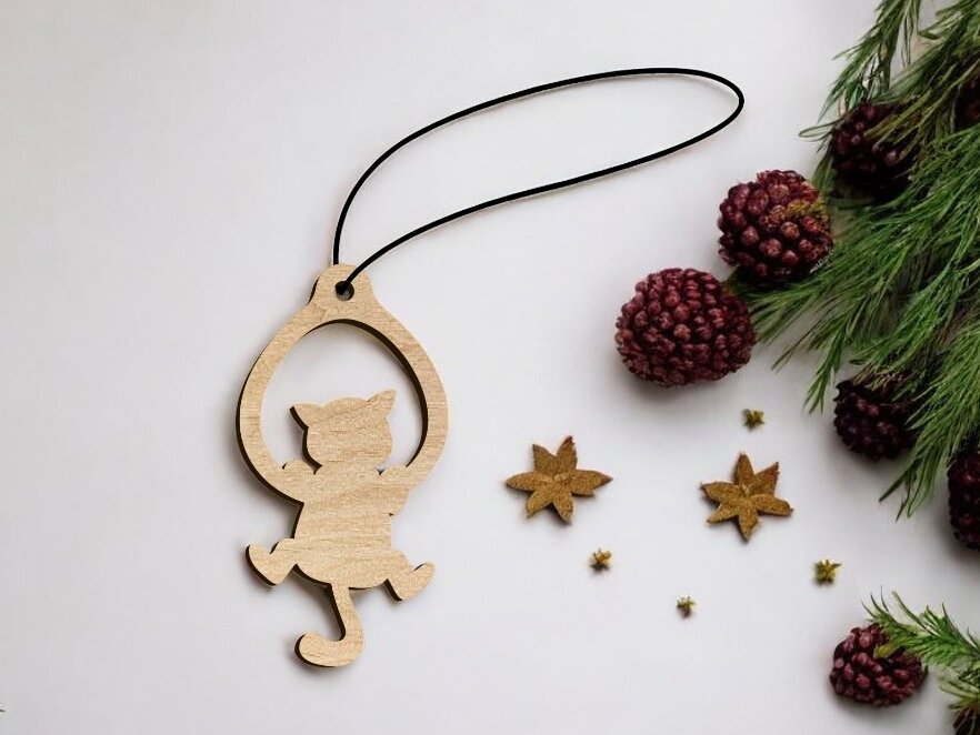 Intra απο ξύλο plywood 3mm-4mm πάχος – Μπιχλιμπίδι διακόσμησης χριστουγεννιάτικου δέντρου γάτας 50x60 cm INTRAVECTRY-MY551804